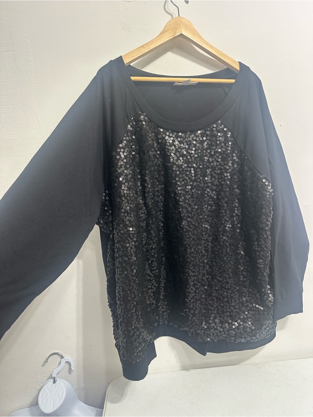 Woman Within Black Sequin Front Pullover Sweatshirt